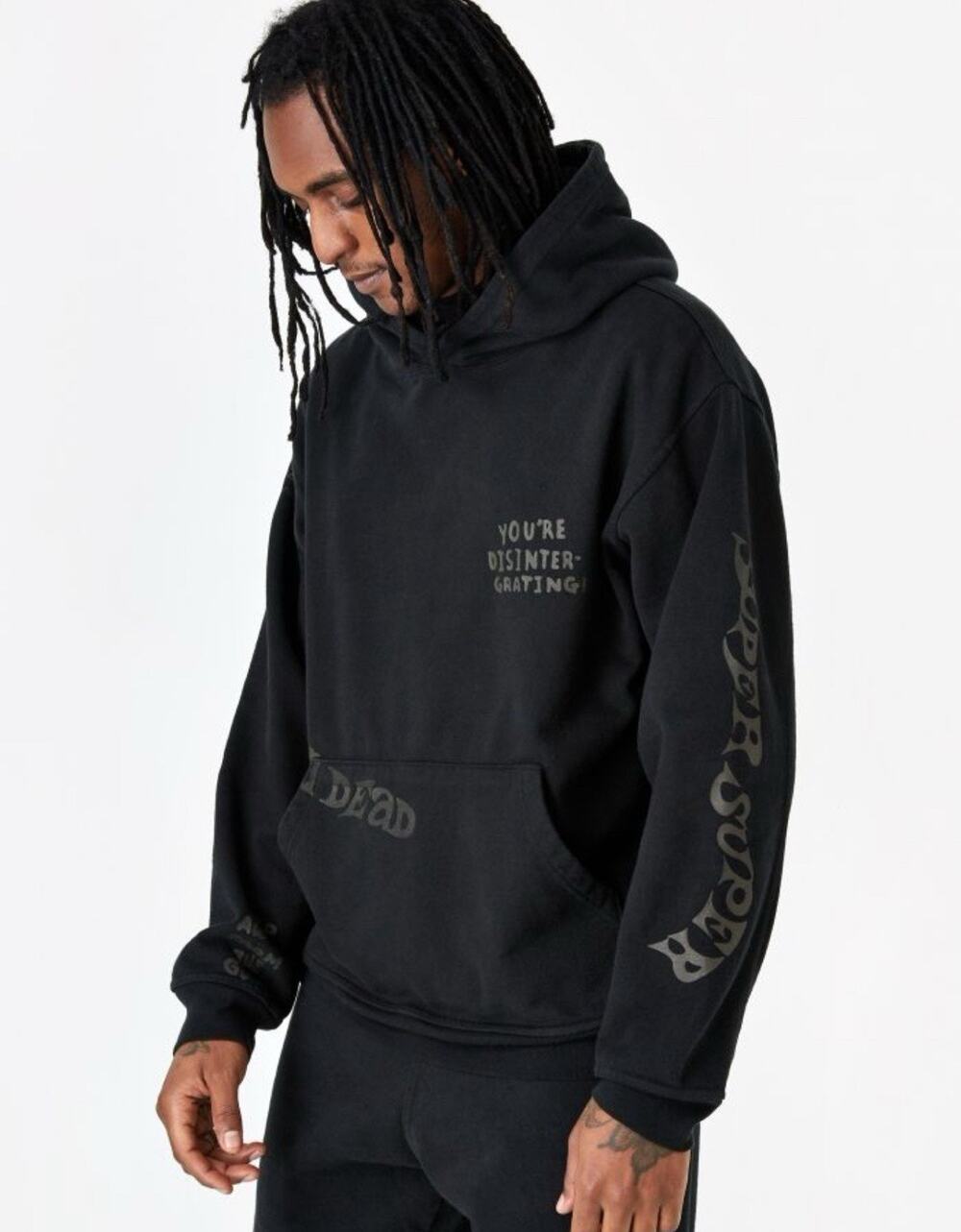 Brain Dead Tonal Type Print Hoodie Sweatshirt Sz L Heavyweight Government Grunge